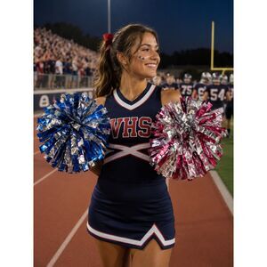 Set Of 2 Cheerleading Pom Poms Two-tone:Red, Blue, Silver Spirit Active Song